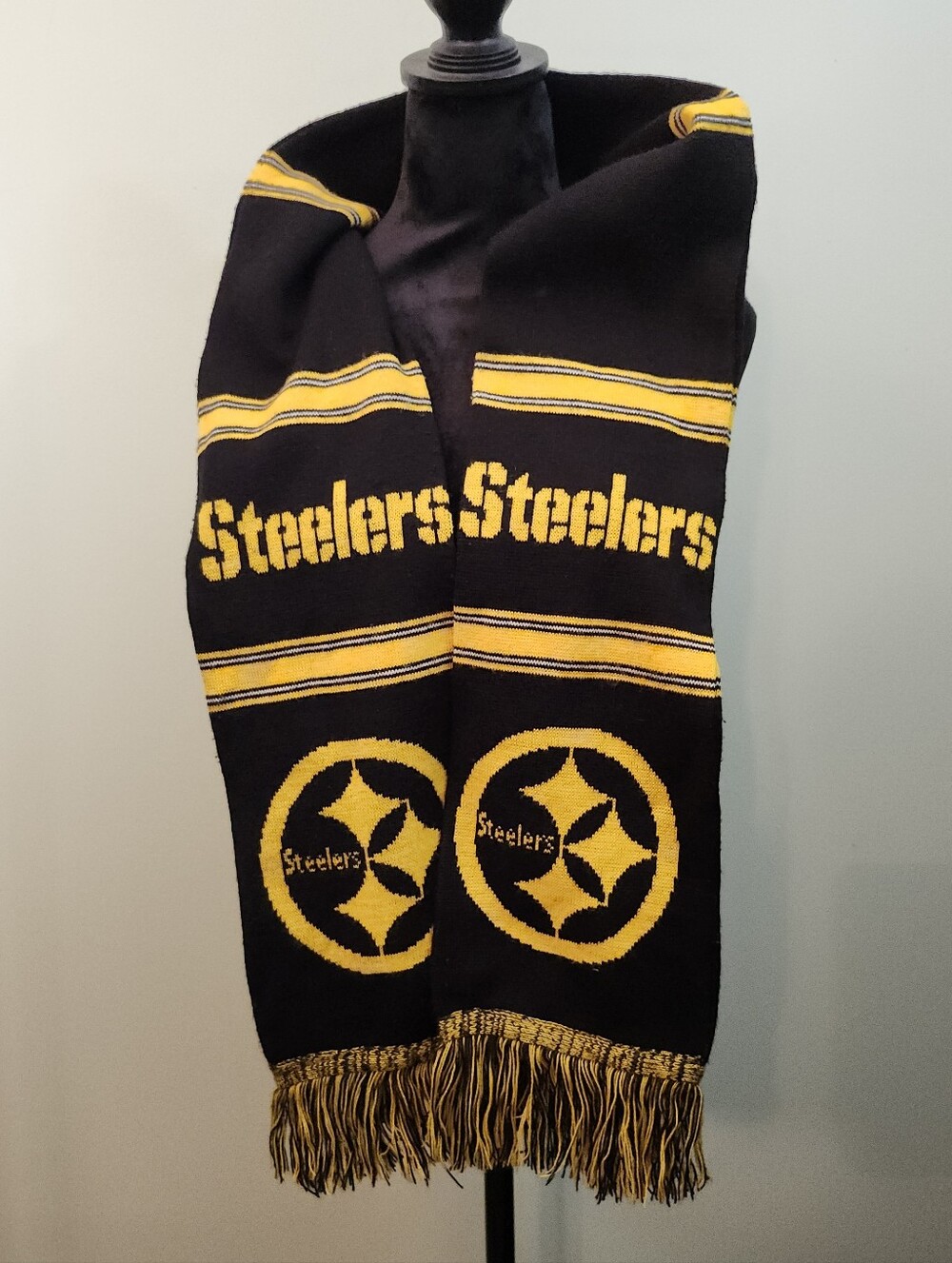 Pittsburgh Steelers Team Logo Black & Gold Winter Scarf Double Sided Fringe 66"